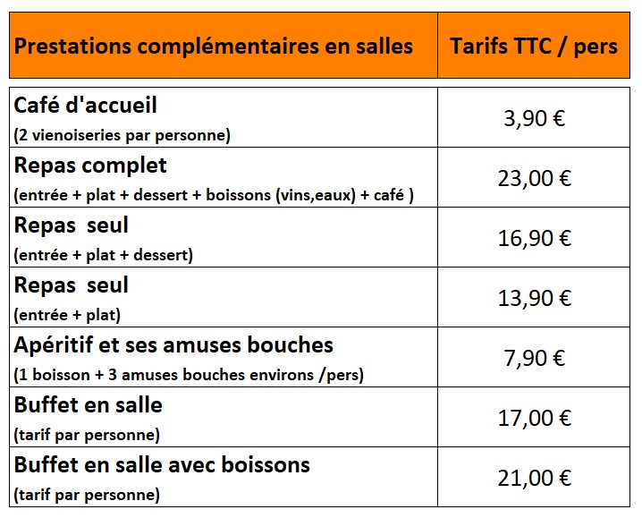 Tarifs salles Séminaire Variantes
